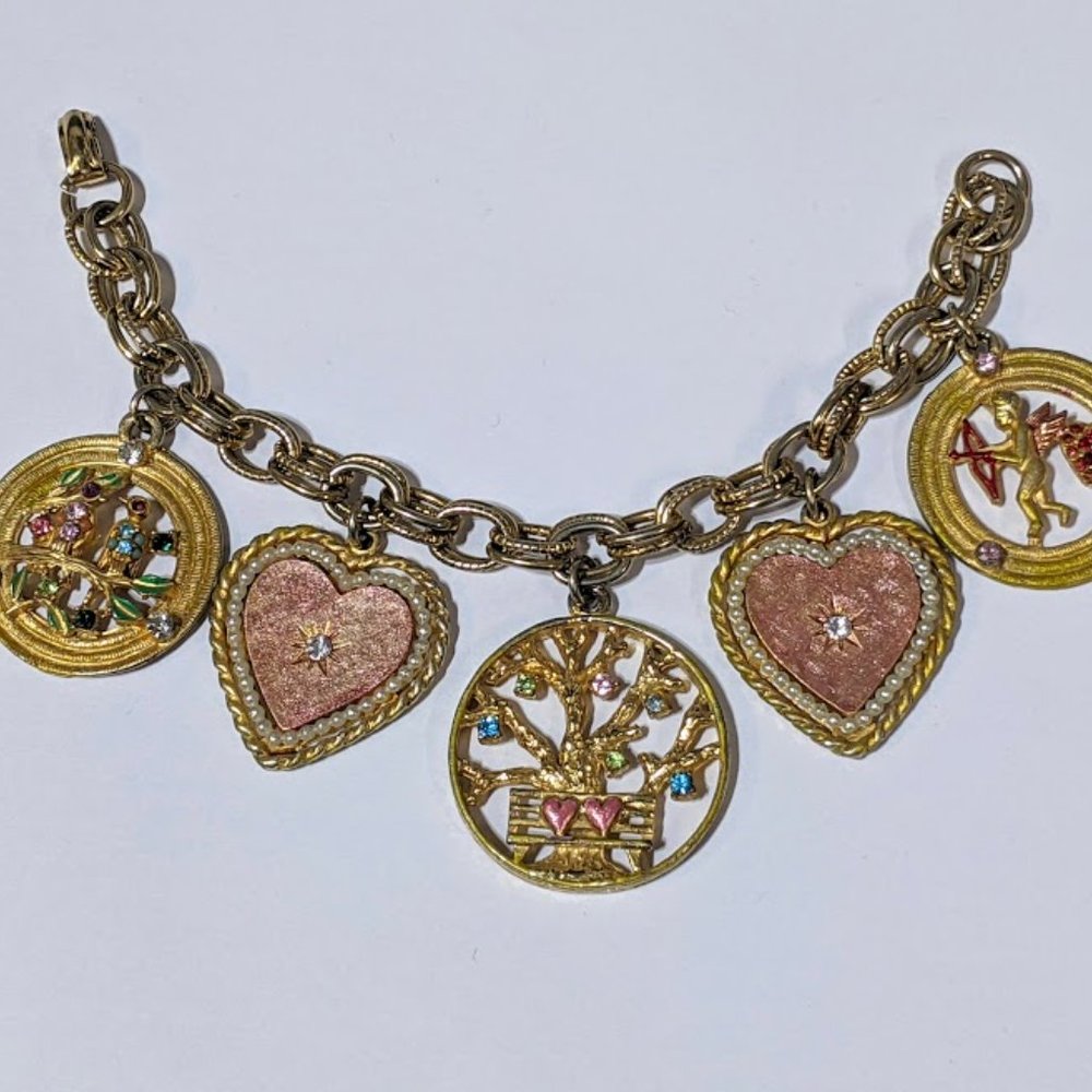 Vintage Romantic Cherub Lovebird Charms Bracelet